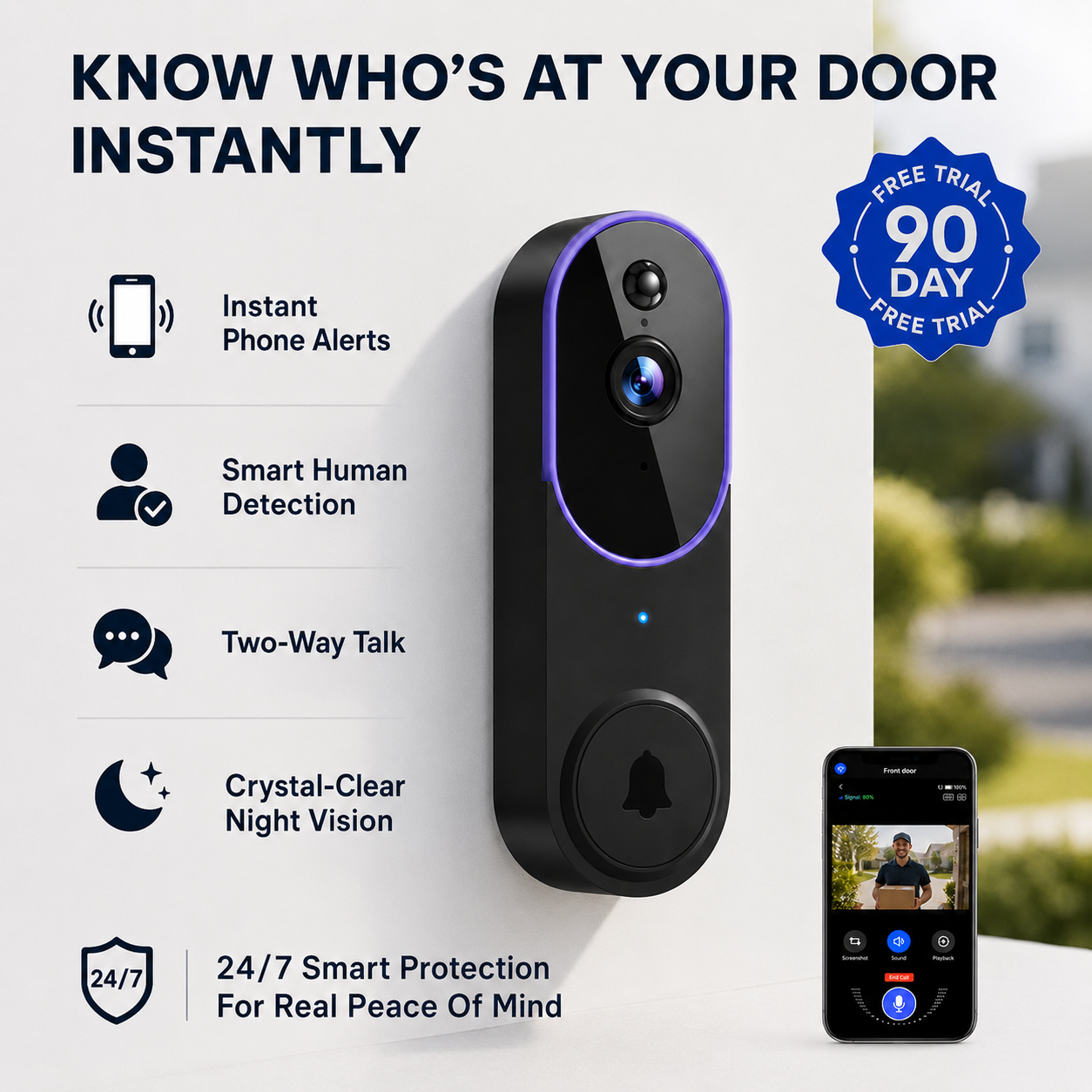 Wireless AI Doorbell Camera — 24/7 Front-Door Certainty System